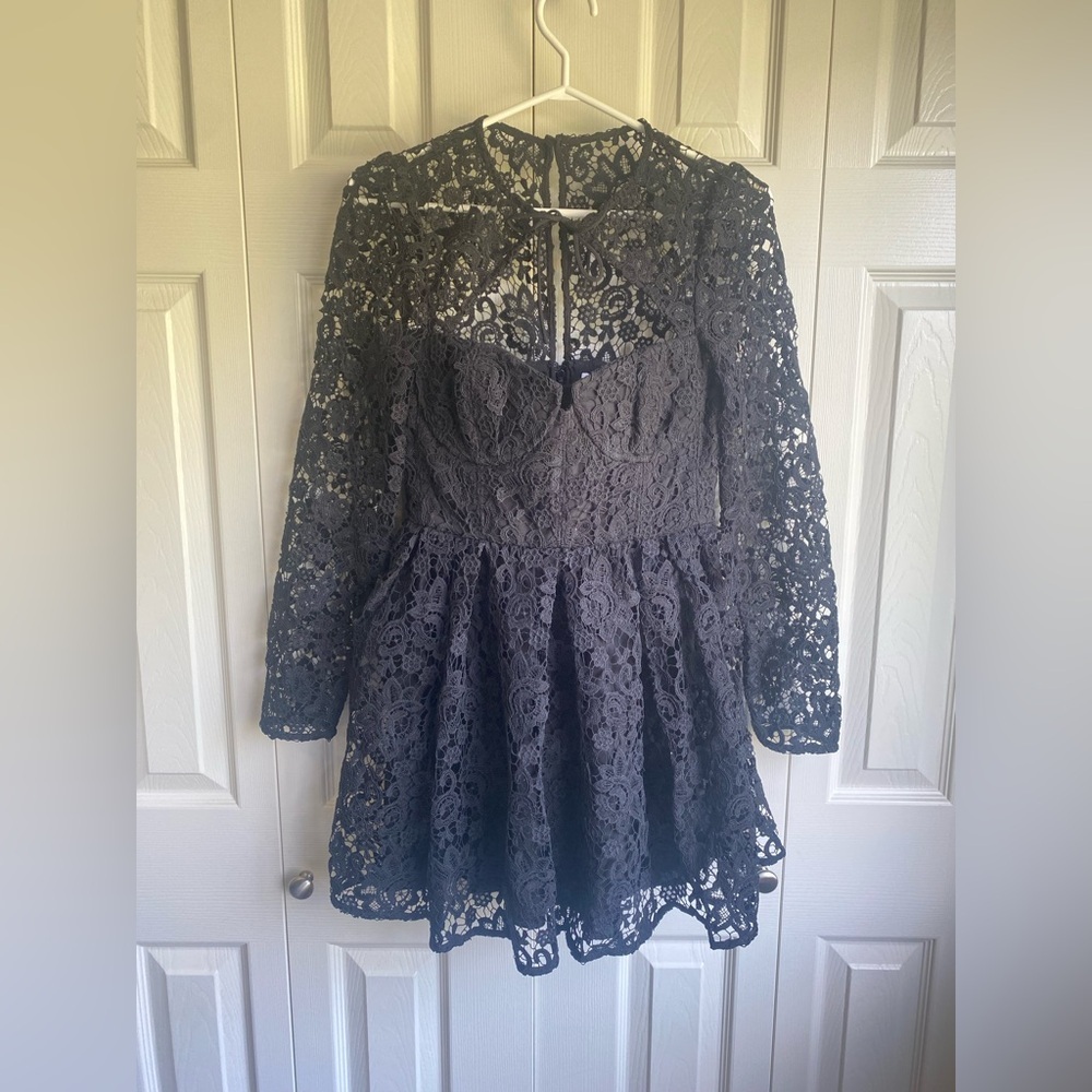 New Self-Portrait Tie-neck Mini Dress in Black - Picture 6 of 16